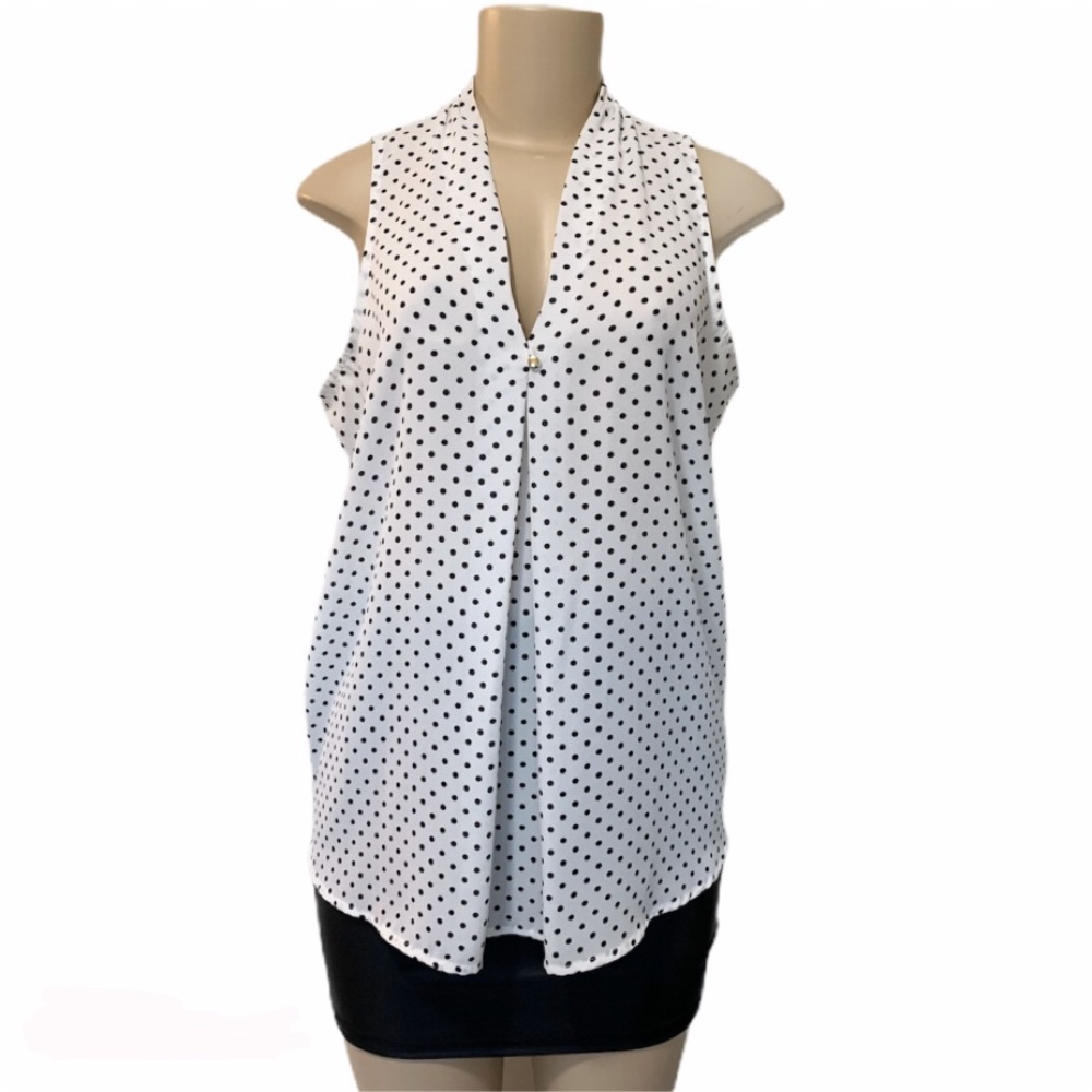 Atmosphere polka dot white black blouse, size 8